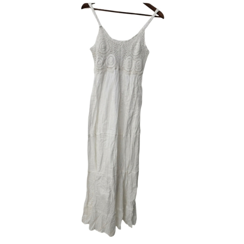 Jasmine white crochet Sleeveless crinkled maxi dress SZ L NWT